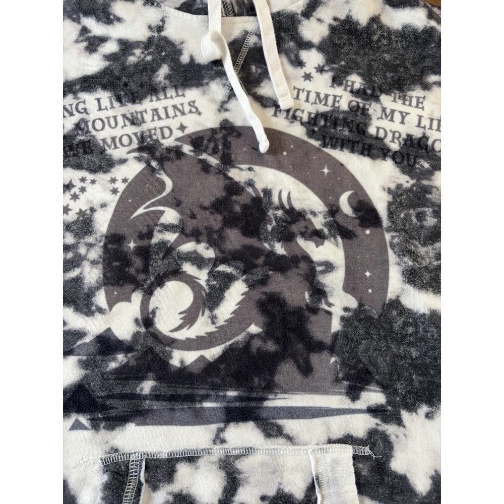 Hollister Hoodie Women's Medium Tie Dye Cotton Sweatshirt Black White‎ Dragon - Picture 4 of 16